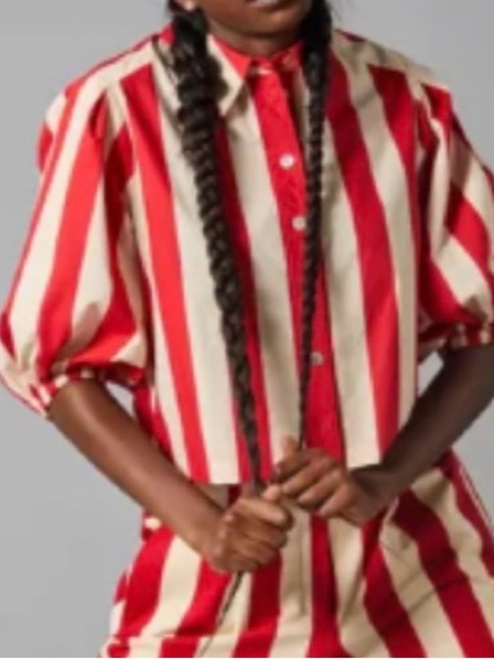 Tracy Reese Red and Cream Vertical Stripe Button-Down Top - Picture 4 of 16